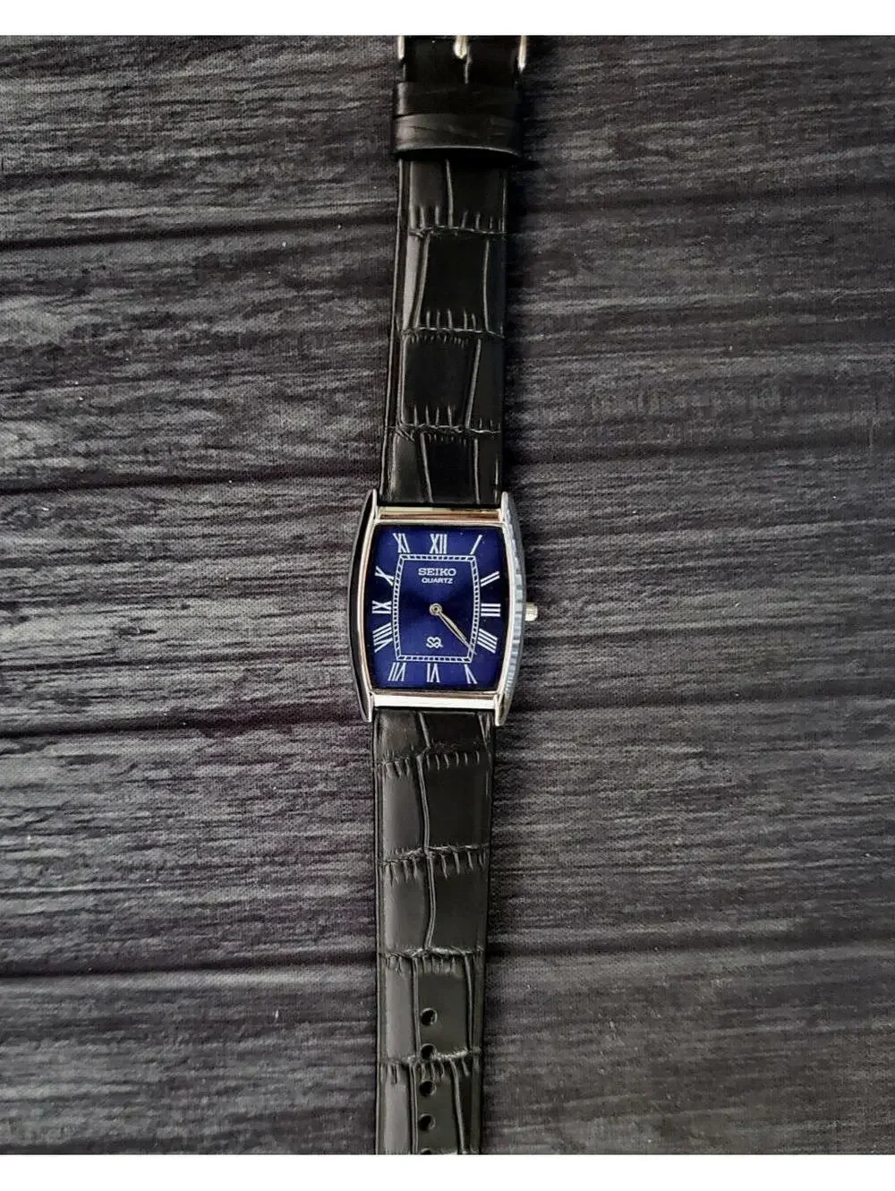 RARE Mens‎ Tank Blue Seiko Roman Dial Watch New Mvt Batt